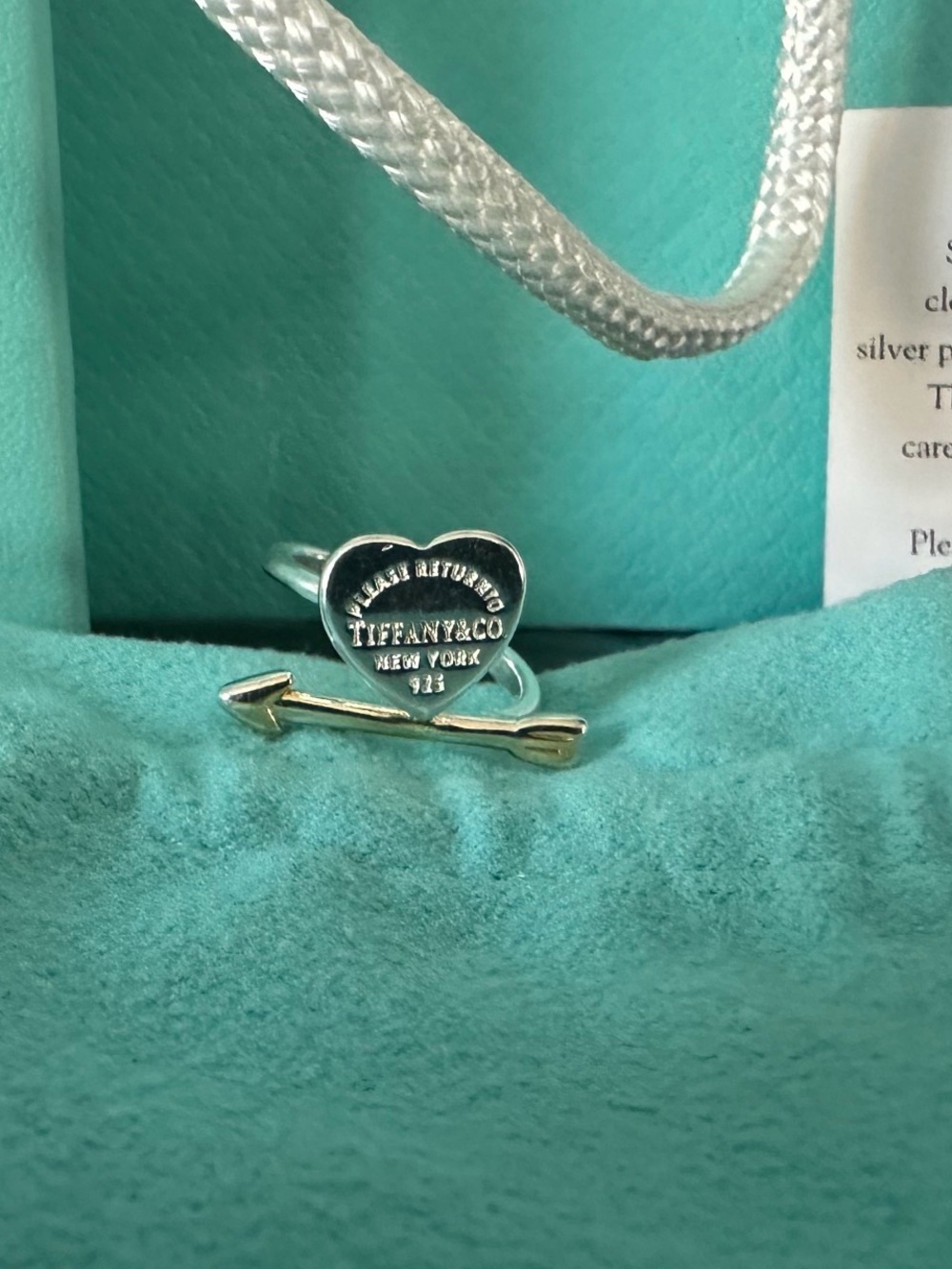 🎀 Tiffany & Co. Return to Tiffany Lovestruck Heart Tag Ring Silver & Rose Gold 🎀